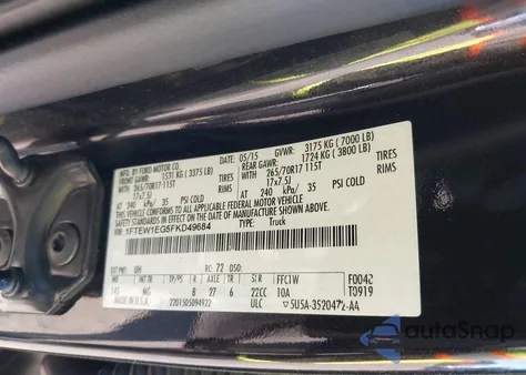 2015 Ford F-150 Xlt from USA, damaged, VIN 1FTEW1EG5FKD49684